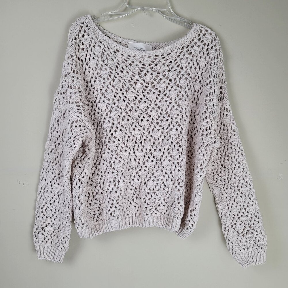 Jessica Simpson Crochet Knit Sweater Cream Boho Cropped Size Small Festival - Picture 3 of 10